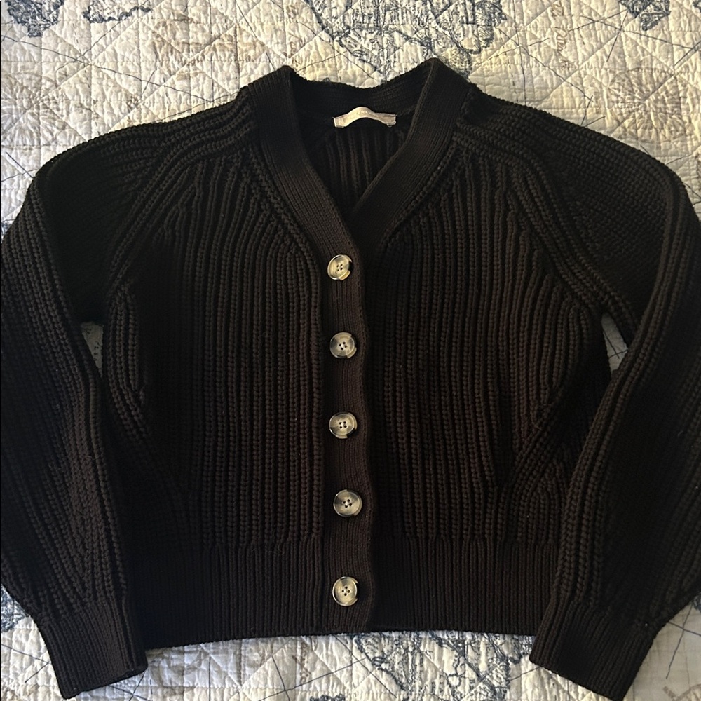 Everlane Black Ribbed Fisherman Cardigan